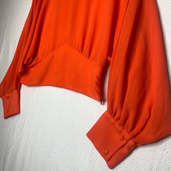 Zara Women's Chiffon Blouse L Orange Sheer Mock Neck - Picture 3 of 7